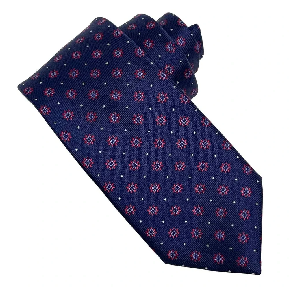 NWT Pronto Uomo Designer Necktie Silk Blue Red Geometric Stars Dots Tie‎